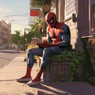 Spider-Man reads a comic book