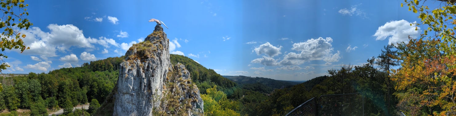 A 360 panorama view of the Hübichenstein, a rock formation near Bad Grund.