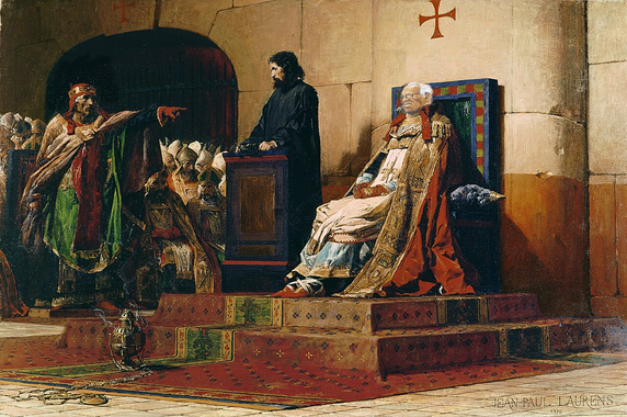 An alteration of Jean-Paul Laurens, Le Pape Formose et Étienne VI ("Pope Formosus and Stephen VI"), 1870 to appear to have SCOTUS judge Clarance Thomas' Head instead of the dead Pope