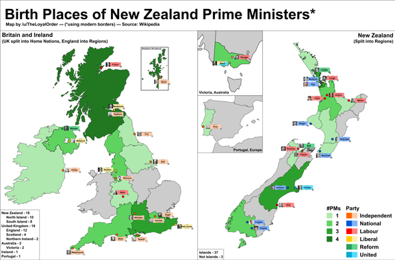 Birth Places of New Zealand Prime Ministers