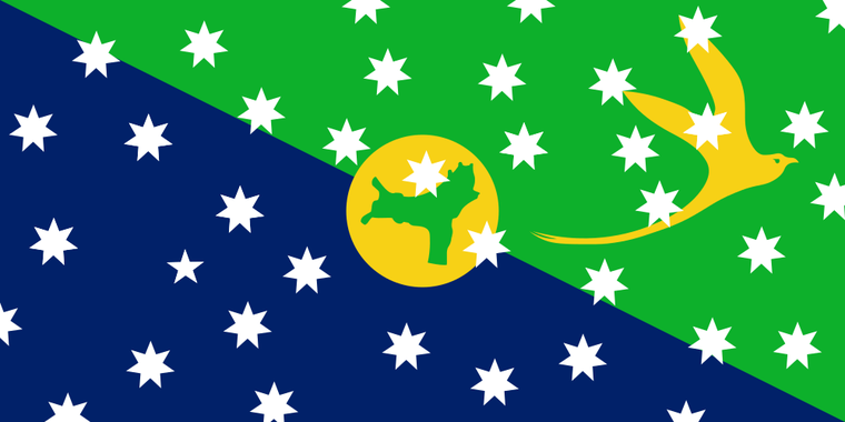 The flag of Christmas island but with white, seven-pointed stars all over the flag.