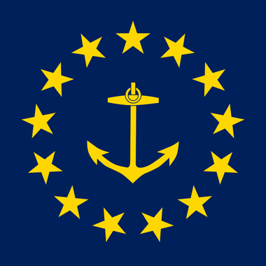 A slight redesign of the Rhode Island flag. The ratio is 1:1, the background is blue, and the "HOPE" ribbon has been removed.