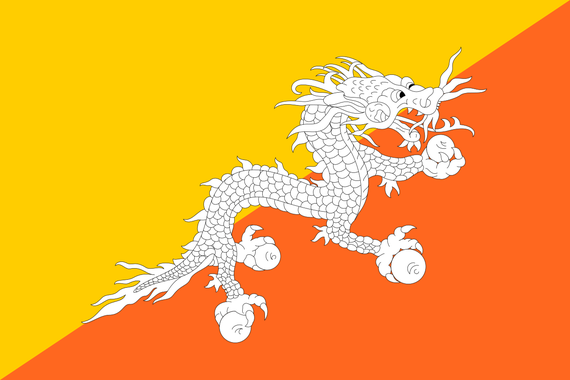 A 2:3 rectangle divided diagonally — yellow in the top left half and orange in the bottom right — with a white dragon, outlined in black, in the center holding pearls.