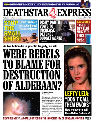 Deathstar Express tabloid paper with articles on goings on around the Imperial Death Star