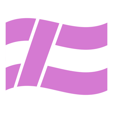 A 2:3 flag with three horizontal stripes: the top and bottom magenta, the middle one white. The flag also has a magenta slash running from the top to the bottom, fimbriated white.