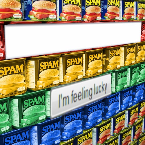 
Image:
freezelight (modified)
https://commons.wikimedia.org/wiki/File:Spam_wall_-_Flickr_-_freezelight.jpg

CC BY-SA 2.0
https://creativecommons.org/licenses/by-sa/2.0/deed.en

