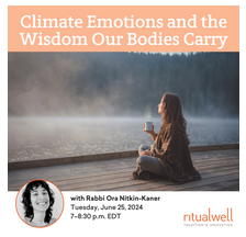 Climate Emotions and the Wisdom our Bodies Carry, with Rabbi Ora Nitkin-Kaner
Tuesday, June 25, 2024
From 7:00 to 8:30 PM EDT

Photo of a woman sitting on a deck with a mug in her hand, looking out over a peaceful body of water. 