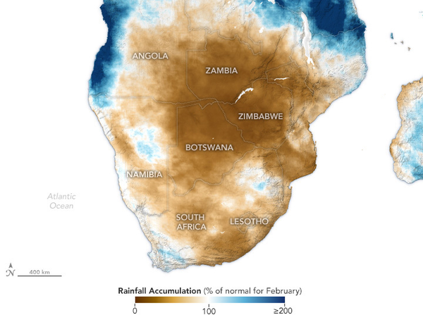 Rainfall acumulattion is the lowest in Botseana, Zimbabwe and Zambia.