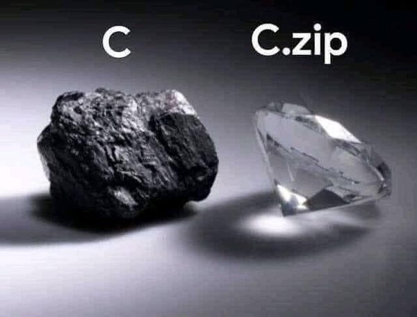 Black and white photo of a piece of coal and a diamond.
The text helpfully says "C" and "C.zip".