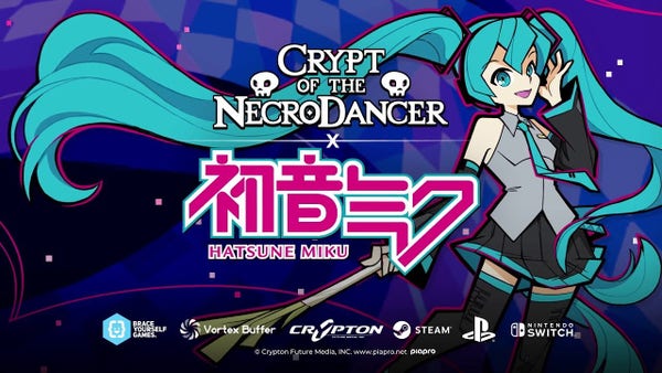 YouTube cover image for a video titled Crypt of the NecroDancer - Hatsune Miku DLC Announce Trailer