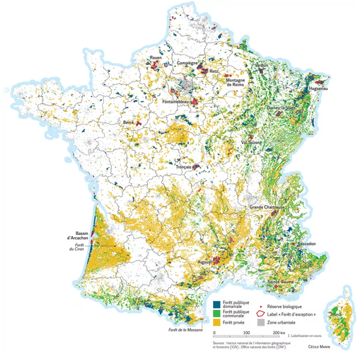 Carte de France des forêts.