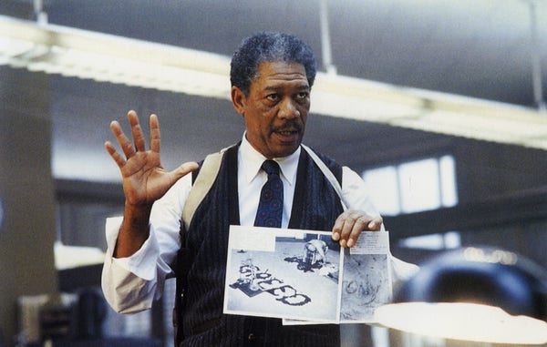 Morgan Freeman in Seven. Excellent actor in the 90s, still excellent today!