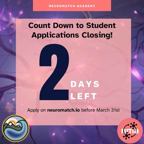 Count Down to Student Applications Closing! 2 Days Left! Apply on neuromatch.io before March 31st. NMA and Climatematch logos. 