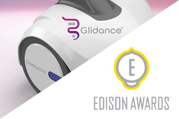 Upper Left: The Glidance logo. Lower Right: The Edison Awards logo.