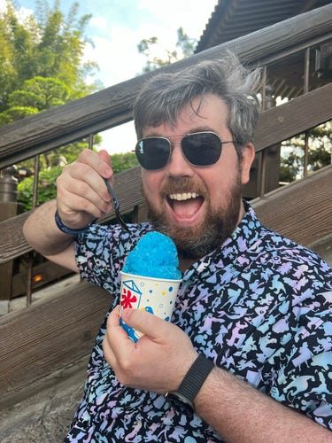 Picture of me very happy to be eating blue raspberry shaved ice.