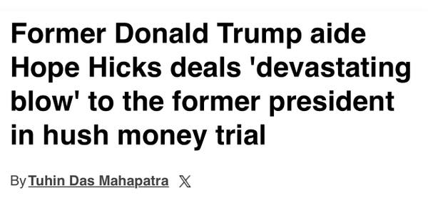 Headline Former Donald Trump aide Hope Hicks deals 'devastating blow' to the former president in hush money trial

Would. 

I can fix her. 