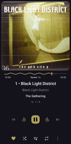 Black Light District by The Gathering is shown played in music app (Symfonium)