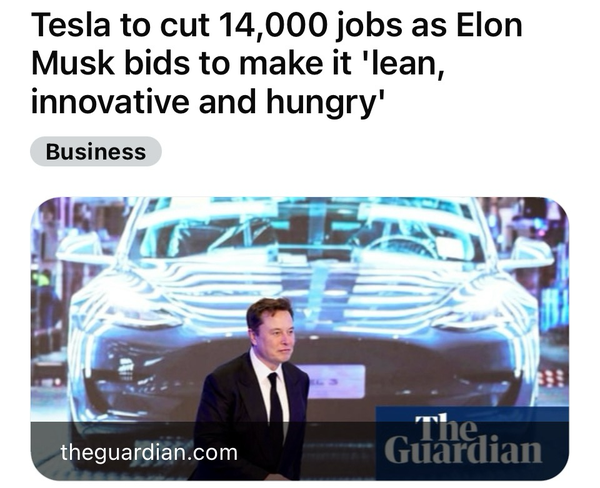 Tesla to cut 14,000 jobs as Elon Musk bids to make it 'lean, innovative and hungry'