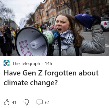 The Telegraph - 14h 

Have Gen Z forgotten about climate change?