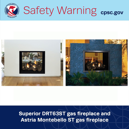 warns consumers to stop using Montebello ST and DRT63ST Gas Fireplaces; Multiple fires reported. Consumers should have the fireplace replaced or have the gas line professionally sealed.
