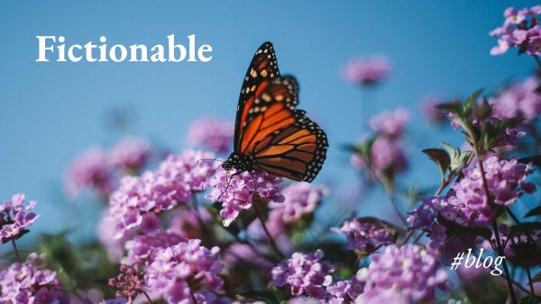 A monarch butterfly on a sea of pink flowers, with the legend 'Fictionable #blog'