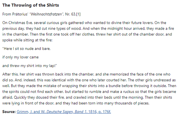 German folk tale "The Throwing of the Shirts". Drop me a line if you want a machine-readable transcript!