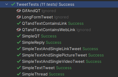 Unit tests for fetching tweets. They are all green.