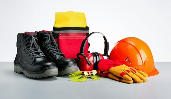Equipements de protection individuelle, casque, casque anti-bruit, lunettes, chaussures renforcées ...