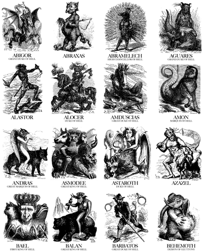 Various demons from the Goetia. Illustrated by Louis le Breton for Jacques Collin de Plancy's "Dictionnaire Infernal"