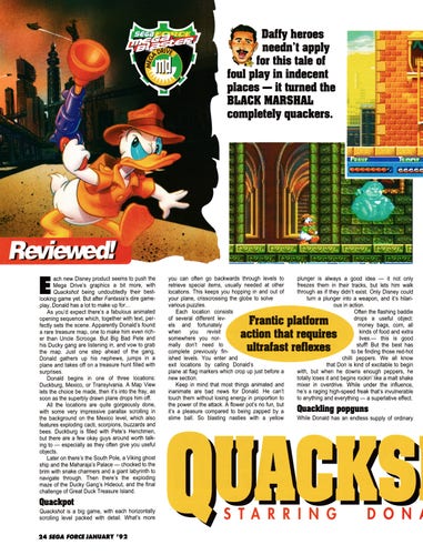 Review for Quackshot on Mega Drive from Sega Force 1 - January 1992 (UK)

score: 93%