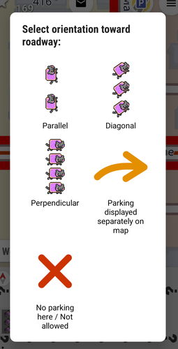 Screenshot of a 6-item grid menu for parking orientation, where all the cars have been replaced with Nyan Cat.