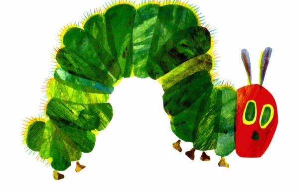 Watercolor of the Very Hungry Caterpillar, from the book of the same name