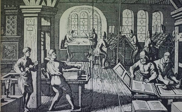 Early modern woodcut of printing press