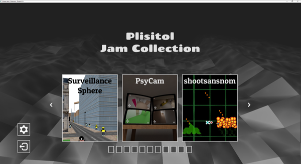 A screenshot of the main menu of Plisitol Jam Collection's main menu, showing an icon for its new game PsyCam at the center.