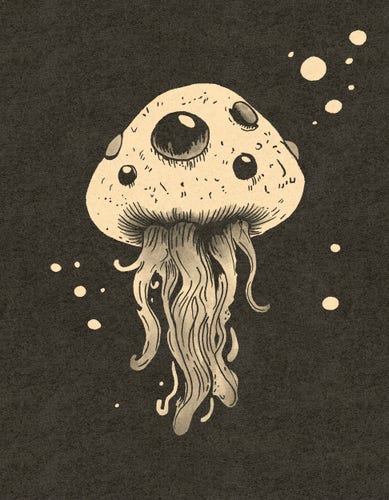 quick rough doodle of a mushroom jellyfish 