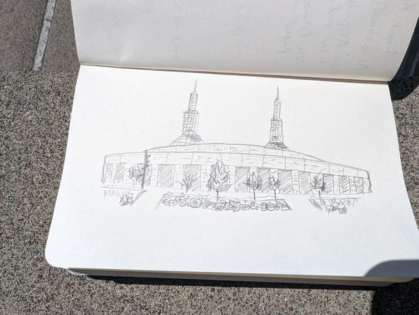 Pencil sketch of the Oregon Convention Center.