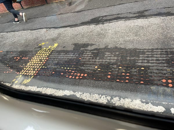 Tactiles on the platform edge at Malvern. Most of the “dots” are missing. 