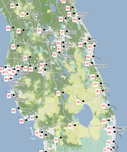Temps to 97F in Florida in the last 24 hours
