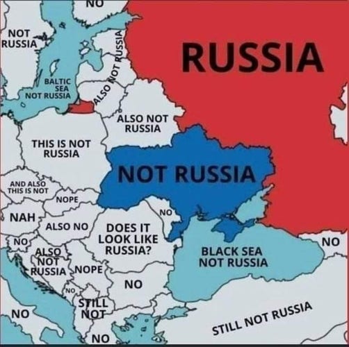 A map where all the other countries than Russia are named like Not Russia, This is not Russia, Still not Russia, Does it look like Russia?, Nope, Still not, No, Also no. 