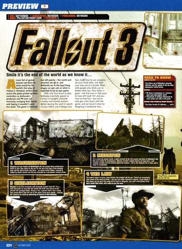 Preview for Fallout 3 on PlayStation 3 and Xbox 360.
Taken from GamesMaster 203 - October 2008 (UK)