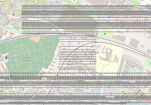 map of a town, but on half of the map tiles there are a lot of vertical stripes made of railway tracks going all over the map