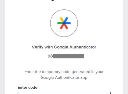 A screenshot of the F2A message. It reads:
"Verify with Google Authenticator

Enter the temporary code generated in your Google Authenticator app"