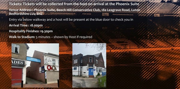 Instructions on how to access the 'phoenix suite' which includes pictures of alley you have to go down to get to a very dingy looking building plastered in 'Luton Conservative Club' branding.