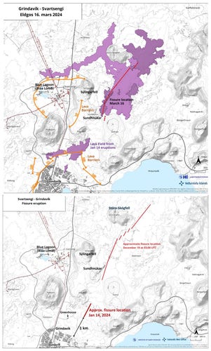 1. Map of eruption area with location of current fissures
2. Map of area showing locations of Dec 19 and Jan 14 eruptions