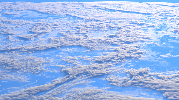 Clouds rendered from above based on NASA satellite cloud data.