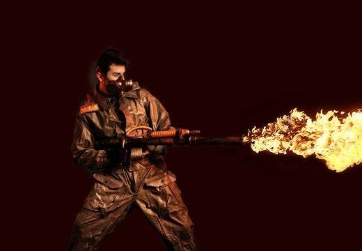 Soldier with a flamethrower.