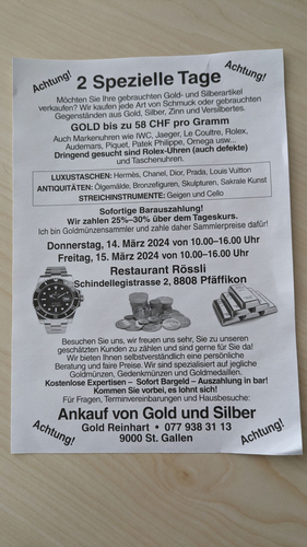 Ein Gold-Ankauf-Flyer von "Gold Reinhart".