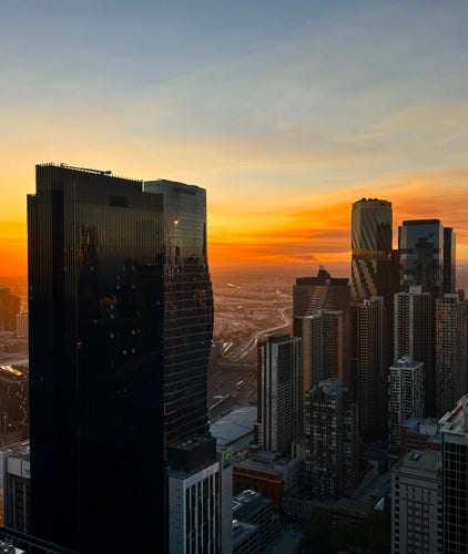 City skyline in Melbourne Australia at sunset