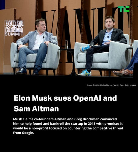 Elon Musk has sued OpenAI and co-founders Sam Altman and Greg Brockman.

The suit alleges they breached their original contractual agreements by pursuing profits instead of the non-profit’s mission to develop AI that benefits humanity.