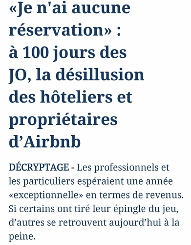 "Je n'ai aucune réservation" : à 100 jours des JO, la désillusion des hôteliers et propriétaires d'Airbnb